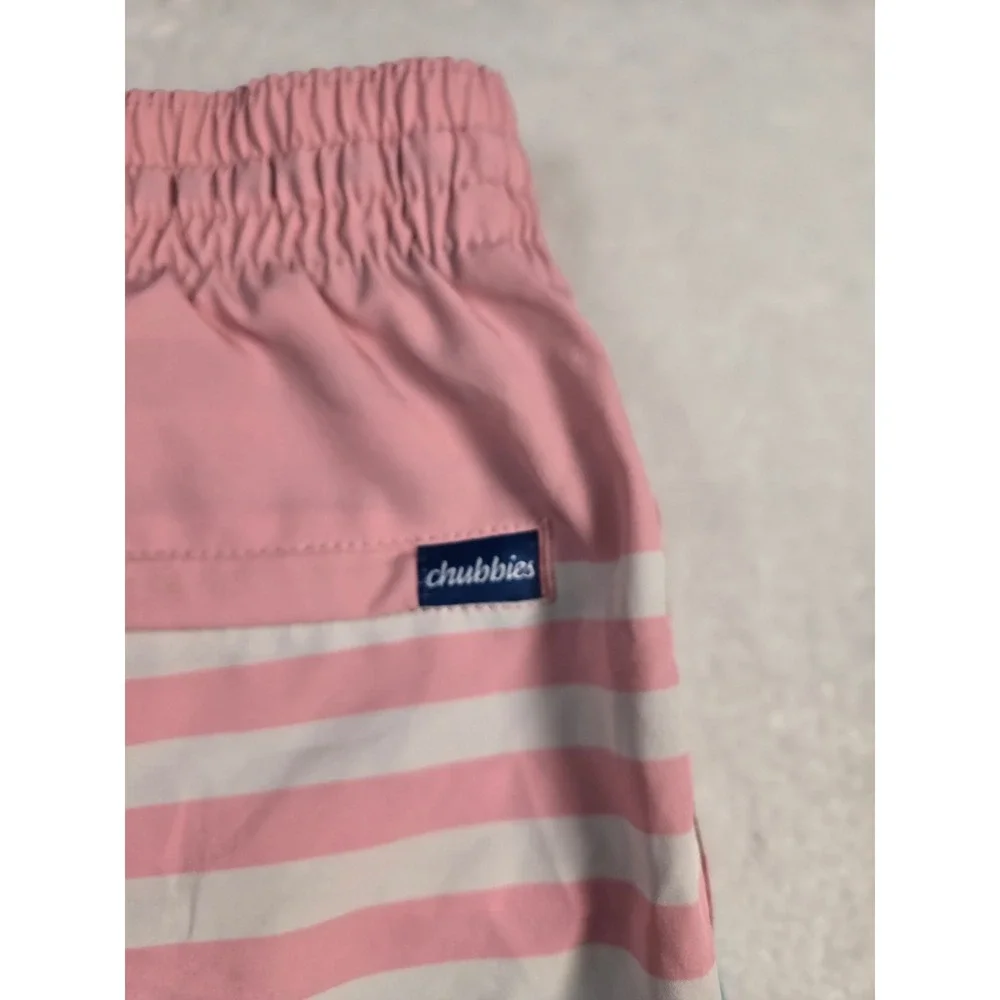 Chubbies‎ Mens Swim Trunks Large Pink Blue Striped 5.5 Inch Inseam Mesh Lined